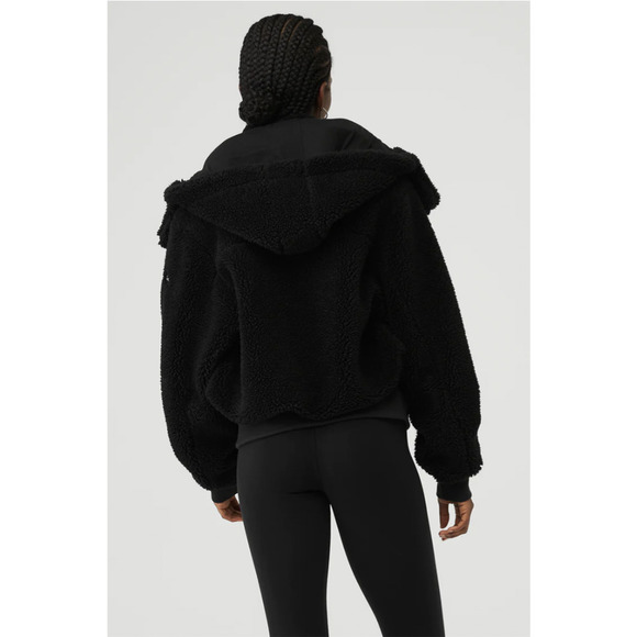 ❌❌ alo Foxy Sherpa Jacket XS Black (2-4) BRAND NEW warm fur w/hood Authentic NWT - Picture 3 of 6